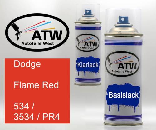 Dodge, Flame Red, 534 / 3534 / PR4: 400ml Sprühdose + 400ml Klarlack - Set, von ATW Autoteile West.